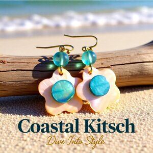 Yellow & Aqua Shell Flower Earrings - Playful Flower Power! Boho Beach Party!